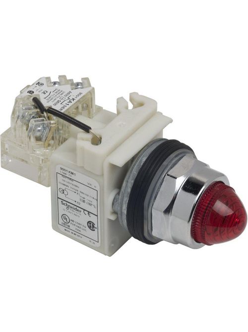 Product image for Square D 9001KT1R9 30 mm 120 VAC Red Lens Metal Bezel Push to Test Round Pilot Light