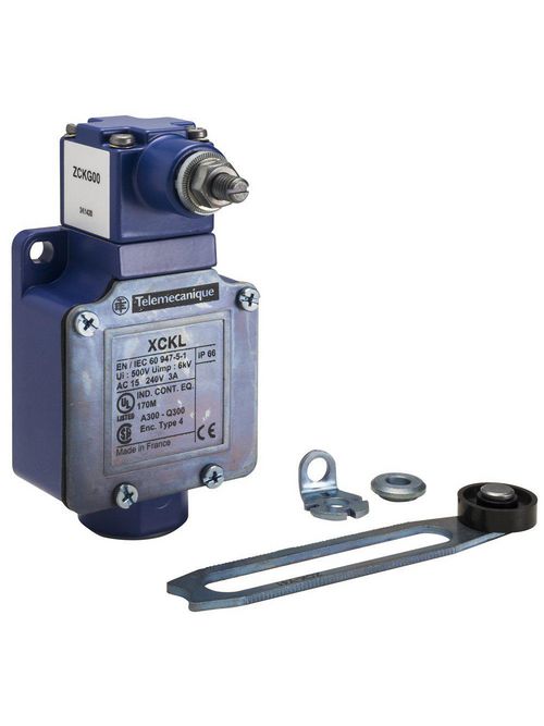 Product image for TES XCKL10041H7 240 VAC 10 Amp 1NO 1NC Adjustable Roller Lever Compact General Duty Limit Switch