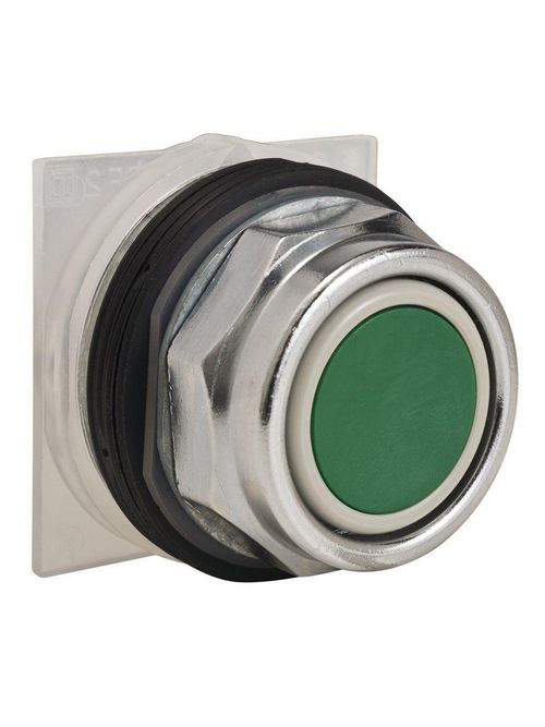 Product image for Square D 9001KR1G 30 mm Green Body Metal Bezel Momentary Full Guarded Non-Illuminated Push Button Operator