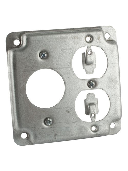 Steel City RS-3 4 Inch Square Steel Cover for 1 Single Receptacle and 1 Duplex Receptacle Steel City RS-3 4 Inch Square Steel Cover for 1 Single Receptacle and 1 Duplex Receptacle