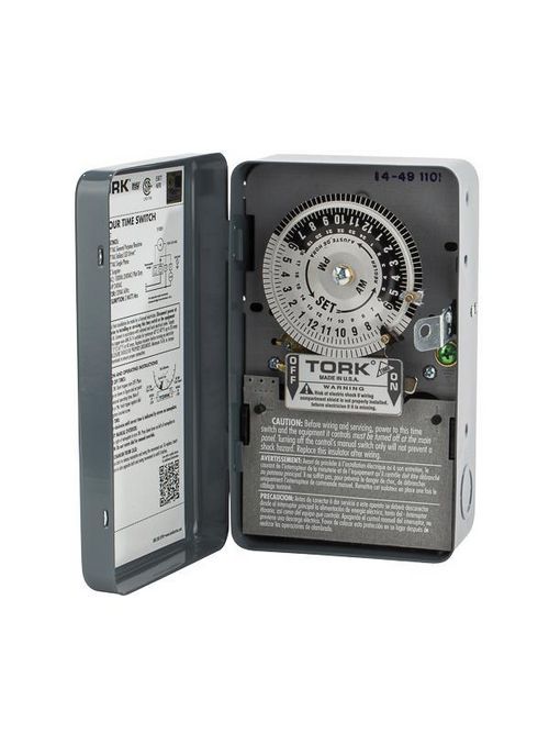 Product image for Tork 1101 120 VAC 60 Hz 40 Amp NEMA 1 24 Hour Metal SPST Electromechanical Time Switch