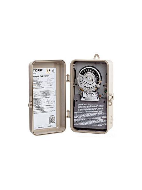 Product image for Tork 1101-N 120 VAC 60 Hz 40 Amp NEMA 3R 24 Hour Metal SPST Electromechanical Time Switch