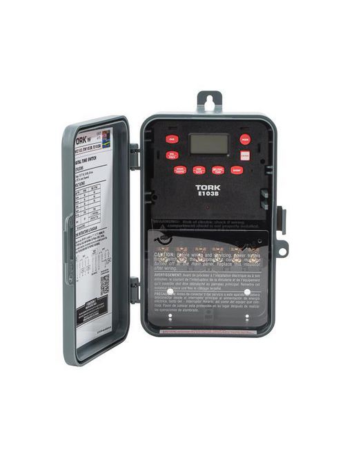 Product image for Tork E103B 120/277 VAC 60 Hz 40 Amp 24 Hour DPST 1-Channel Digital Time Switch