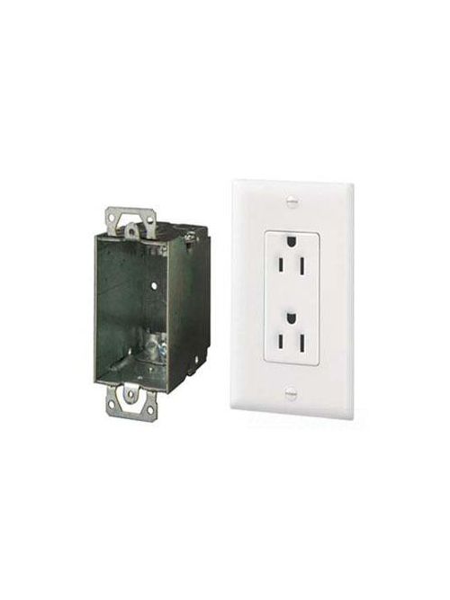 Product image for Pass & Seymour 364569-02 2.75 x 1.9 x 4.5 Inch 120 VAC 60 Hz 15 Amp 2-Pole 3-Wire White Surge Protected Duplex Power Kit