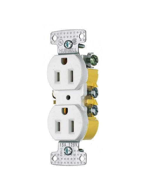 Hubbell Wiring Devices RR15W 15 Amp 125 Volt 2-Pole 3-Wire NEMA 5-15R White Duplex Receptacle Hubbell Wiring Devices RR15W 15 Amp 125 Volt 2-Pole 3-Wire NEMA 5-15R White Duplex Receptacle