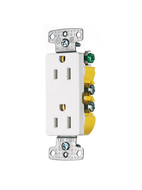 Hubbell Wiring Devices RRD15W 15 Amp 125 Volt 2-Pole 3-Wire NEMA 5-15R White Decorator Duplex Receptacle Hubbell Wiring Devices RRD15W 15 Amp 125 Volt 2-Pole 3-Wire NEMA 5-15R White Decorator Duplex Receptacle
