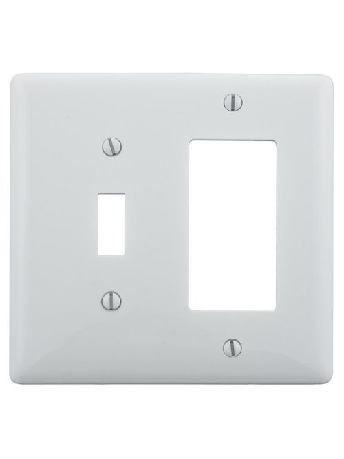 Hubbell Wiring Devices NPJ126W 2-Gang White Nylon Medium 1-Toggle 1-Decorator Switch Combination Wallplate Hubbell Wiring Devices NPJ126W 2-Gang White Nylon Medium 1-Toggle 1-Decorator Switch Combination Wallplate
