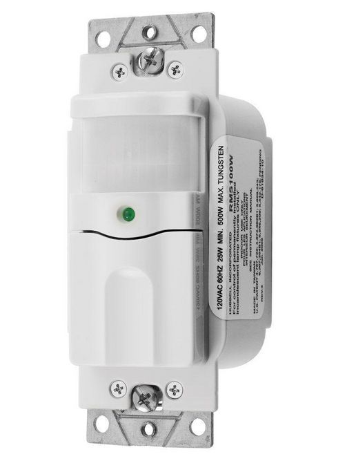 Product image for Hubbell Wiring Devices RMS101W 500 W 120 VAC Incandescent 800 Square Foot White Passive Infrared Occupancy Sensor Wall Switch