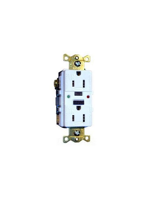 Product image for Hubbell GFTR15W 15 Amp 125 Volt 2-Pole 3-Wire NEMA 5-15R White Duplex GFCI Receptacle with LED Indicator