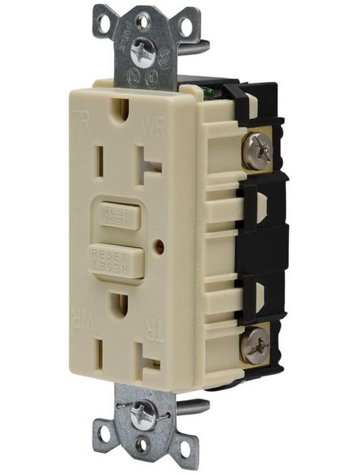 Product image for Hubbell GFTR20I 20 Amp 125 Volt 2-Pole 3-Wire NEMA 5-20R Ivory Duplex GFCI Receptacle with LED Indicator