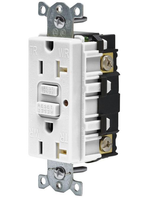 Product image for Hubbell GFTR20W 20 Amp 125 Volt 2-Pole 3-Wire NEMA 5-20R White Duplex GFCI Receptacle with LED Indicator