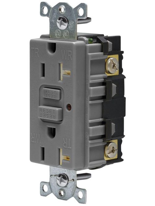 Product image for Hubbell GFTR20GY 20 Amp 125 Volt 2-Pole 3-Wire NEMA 5-20R Gray Duplex GFCI Receptacle with LED Indicator