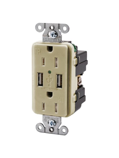 Hubbell Wiring Devices USB15X2I 15 Amp 125 Volt 2-Pole 3-Wire NEMA 5-15R Ivory Decorator Duplex USB Charger Receptacle Hubbell Wiring Devices USB15X2I 15 Amp 125 Volt 2-Pole 3-Wire NEMA 5-15R Ivory Decorator Duplex USB Charger Receptacle