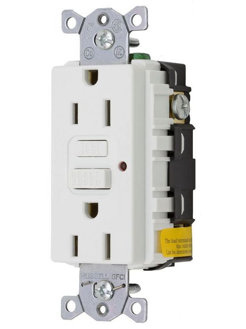 Hubbell GF15WLA 15 Amp 125 Volt 2-Pole 3-Wire NEMA 5-15R White Duplex GFCI Receptacle with LED Indicator Product image for Hubbell GF15WLA 15 Amp 125 Volt 2-Pole 3-Wire NEMA 5-15R White Duplex GFCI Receptacle with LED Indicator