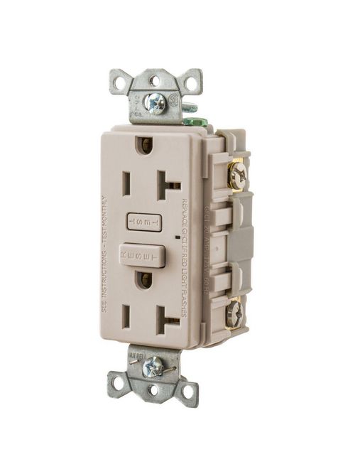 Product image for Hubbell GF20LA 20 Amp 125 Volt 2-Pole 3-Wire NEMA 5-20R Brown GFCI Receptacle with LED Indicator