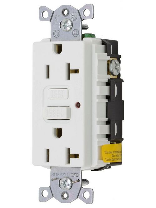 Product image for Hubbell GF20WLA 20 Amp 125 Volt 2-Pole 3-Wire NEMA 5-20R White GFCI Receptacle with LED Indicator