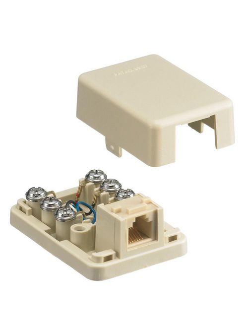 Product image for Hubbell Wiring Devices NS761I Ivory Thermoplastic 6-Position 4-Conductor Surface Mount Telephone Wall Jack