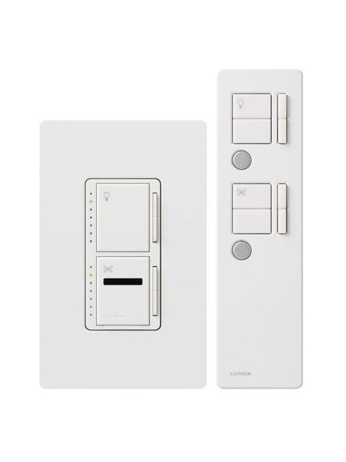 Product image for Lutron Electronics MIR-LFQTHW-WH 1 Amp 300 W 120 Volt White 1-Pole Incandescent/Halogen Fan/Light Speed Control Dimmer