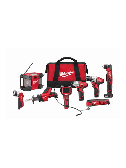 Product image for Milwaukee 2495-28 M12™ Cordless Lithium-Ion 8-Tool Combo Kit w/Battery & Charger