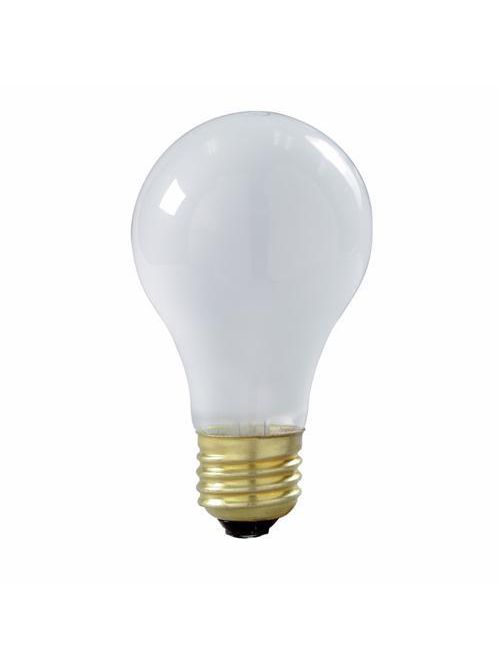 Product image for Satco S3971 100W A19 Incandescent; Frost; 2500 Average rated hours; 1100 Lumens; Medium base; 130 Volt; Rough service; 2-Pack