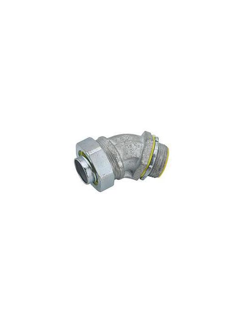 RACO 3566 1-1/2 Inch Zinc Electroplated Malleable Iron Insulated Throat 45 Degrees Liquidtight Conduit Connector RACO 3566 1-1/2 Inch Zinc Electroplated Malleable Iron Insulated Throat 45 Degrees Liquidtight Conduit Connector