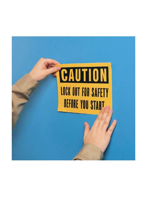 Panduit PVS0204C171Y Vinyl Adhesive Sign, 2.25"x4.50", 'Caution Lock.', 2/card, 5 cards/pk, Black/Yellow Product image for Panduit PVS0204C171Y Vinyl Adhesive Sign, 2.25"x4.50", 'Caution Lock.', 2/card, 5 cards/pk, Black/Yellow