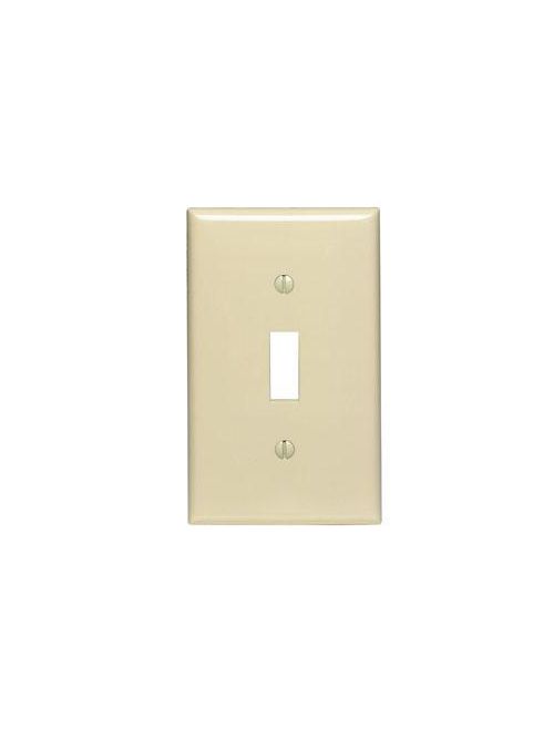 Product image for Leviton 80701-A 2.75 x 0.22 x 4.5 Inch 1-Gang Almond Thermoplastic Nylon Device Mount Standard Toggle Switch Wallplate