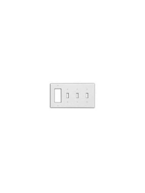 Leviton 80732-W 4-Gang 3-Toggle 1-Decora/GFCI Device Standard Size Thermoplastic Nylon White Combination Wallplate Leviton 80732-W 4-Gang 3-Toggle 1-Decora/GFCI Device Standard Size Thermoplastic Nylon White Combination Wallplate
