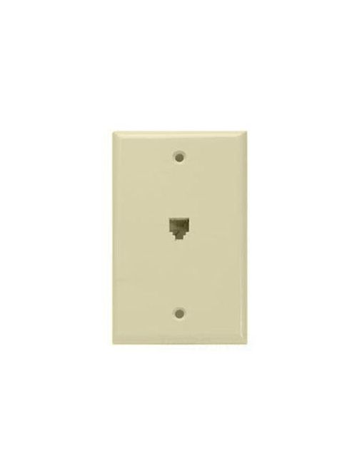 Product image for Leviton 40249-A Almond Plastic Box/Flush Mount Screw Terminal 6-Position 4-Conductor Standard Telephone Wall Jack