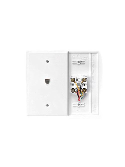 Product image for Leviton 40549-W 1-Gang White ABS Plastic Flush Mount 6-Position 4-Conductor Medium Telephone Wall Jack