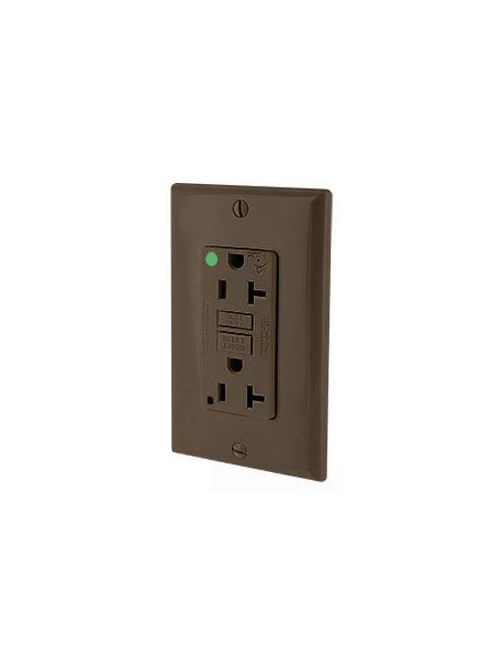 Product image for Leviton 7899-HG0 125 Volt 20 Amp 2-Pole 3-Wire NEMA 5-20R 1 Hp Brown Polycarbonate GFCI Receptacle