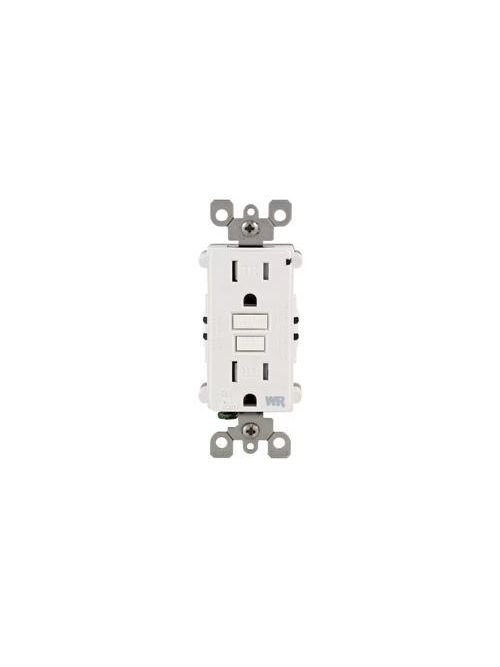 Product image for Leviton W7599-TRW 125 Volt 15 Amp 2-Pole 3-Wire NEMA 5-15R 1 Hp White Polycarbonate Monochromatic GFCI Receptacle