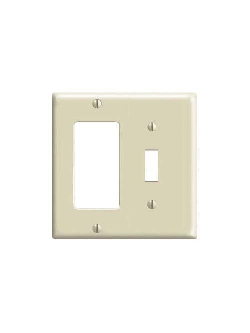 Product image for Leviton 80405-A 4.56 x 0.22 x 4.5 Inch 2-Gang Smooth Almond Thermoset Device Mount Standard Combination Wallplate