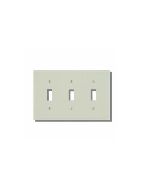 Product image for Leviton 82011 6.38 x 0.22 x 4.5 Inch 3-Gang Almond Thermoset Device Mount Standard Toggle Switch Wallplate