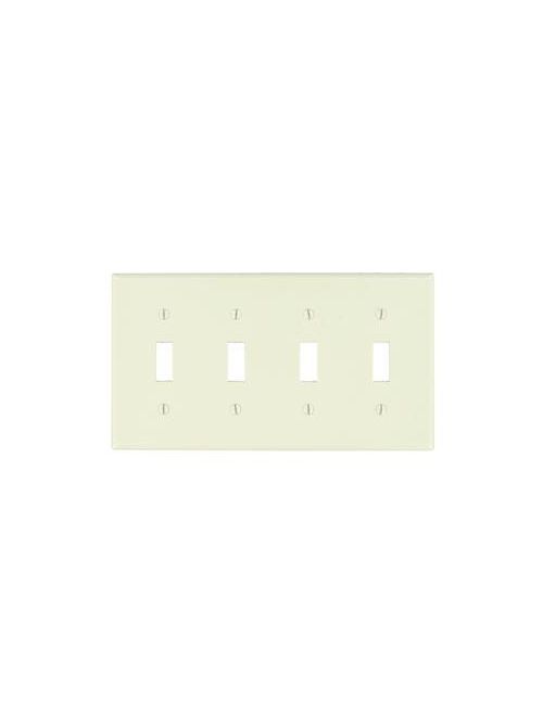 Product image for Leviton 82012 4-Gang Almond Thermoset/Plastic Standard Toggle Switch Wallplate