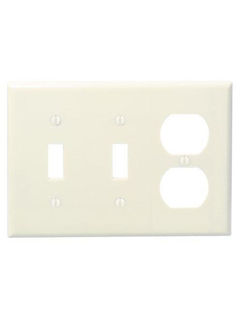 Product image for Leviton 82021 3-Gang 2-Toggle 1-Duplex Device Mount Standard Size Thermoset Almond Combination Wallplate