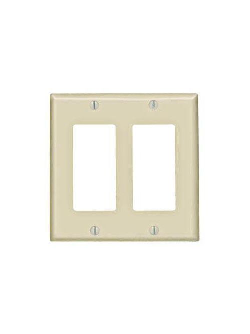 Product image for Leviton 80409-NA 2-Gang Standard Size Thermoplastic Nylon Almond GFCI Device Mount Decora Wallplate
