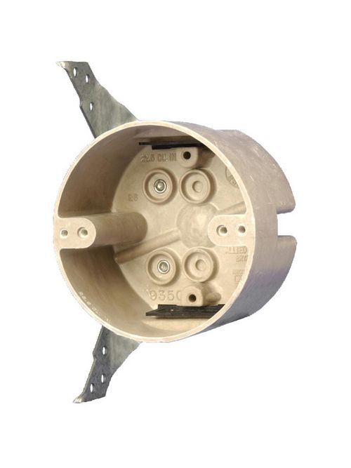 Allied Moulded Products 9350-HFK 2-3/8 x 4 Inch 22.5 In Fiberglass Round Ceiling Fixture Outlet Box Allied Moulded Products 9350-HFK 2-3/8 x 4 Inch 22.5 In Fiberglass Round Ceiling Fixture Outlet Box