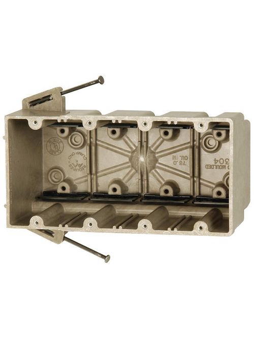 Allied Moulded Products 4304-NK 3-9/16 x 7-1/2 x 3-3/4 Inch 75 In 4-Gang Angled Mid-Nail Switch/Receptacle Outlet Box Allied Moulded Products 4304-NK 3-9/16 x 7-1/2 x 3-3/4 Inch 75 In 4-Gang Angled Mid-Nail Switch/Receptacle Outlet Box