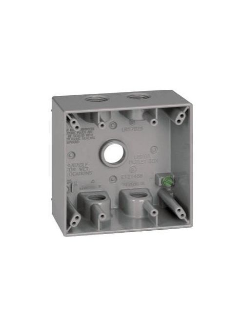Teddico TGB75-5V 2-Gang 4-9/16 x 4-5/8 x 2 Inch 3/4 Inch 5-Hub 31 InGray Die-Cast Metal Weatherproof Outlet Box Teddico TGB75-5V 2-Gang 4-9/16 x 4-5/8 x 2 Inch 3/4 Inch 5-Hub 31 InGray Die-Cast Metal Weatherproof Outlet Box