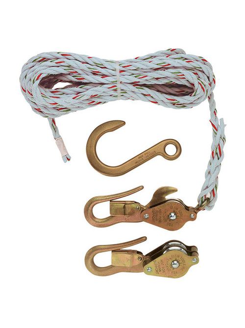 Klein Tools H1802-30 25 Foot x 3/8 Inch 750 lb Galvanized Steel/Aluminum Alloy Rope Block and Tackle with Snap Hook Klein Tools H1802-30 25 Foot x 3/8 Inch 750 lb Galvanized Steel/Aluminum Alloy Rope Block and Tackle with Snap Hook