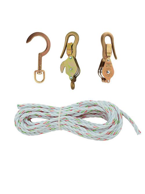 Klein Tools H1802-30S 3/8 Inch x 25 Foot 750 lb Galvanized Steel/Aluminum Alloy Rope Block and Tackle with Swivel Anchor Hook Klein Tools H1802-30S 3/8 Inch x 25 Foot 750 lb Galvanized Steel/Aluminum Alloy Rope Block and Tackle with Swivel Anchor Hook