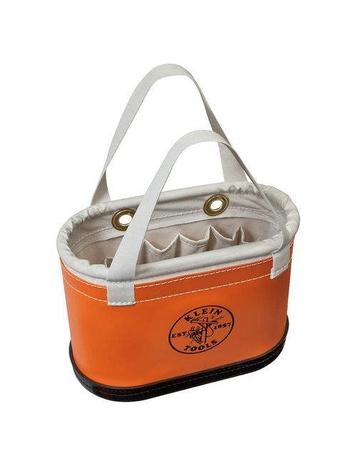 Product image for Klein 5144BHHB Hard-Body Bucket, 14-Pocket Oval Bucket, Orange/White