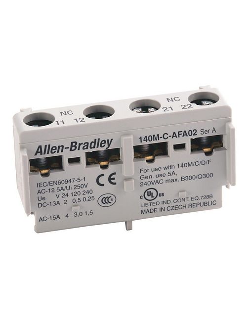 Allen-Bradley 140M-C-AFA11 Front Mounted 1 NO 1 NC Auxiliary Contact Block Allen-Bradley 140M-C-AFA11 Front Mounted 1 NO 1 NC Auxiliary Contact Block