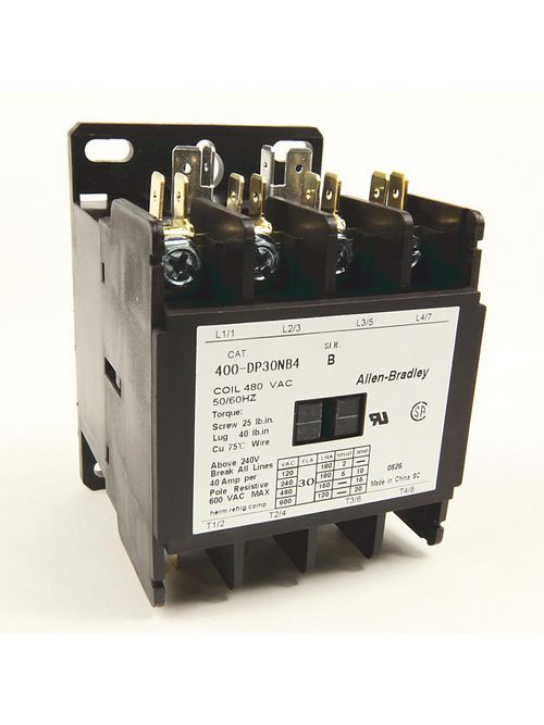 Allen-Bradley 400-DP30NB2 30 Amp 480 Volt 50/60 Hz Definite Purpose Contactor Allen-Bradley 400-DP30NB2 30 Amp 480 Volt 50/60 Hz Definite Purpose Contactor