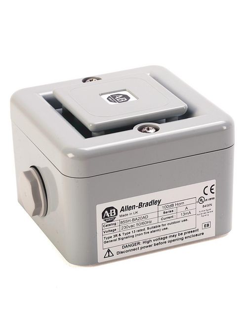 Allen-Bradley 855H-BD30BD 10-30 Volt DC 104 Db/32 Tone Gray Standard Base Back Feed or Conduit Feed Industrial Horn Allen-Bradley 855H-BD30BD 10-30 Volt DC 104 Db/32 Tone Gray Standard Base Back Feed or Conduit Feed Industrial Horn