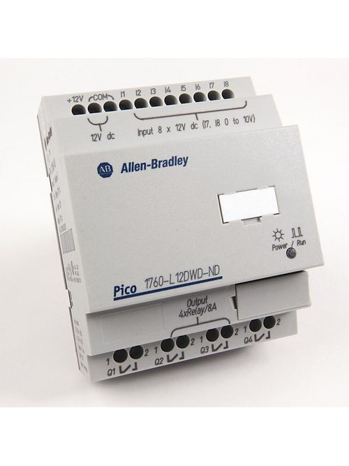 Allen-Bradley 1760-L12BWB-ND Pico 8 Digital Inputs 4 Relay Outputs 24 VDC No Display Controller Product image for Allen-Bradley 1760-L12BWB-ND Pico 8 Digital Inputs 4 Relay Outputs 24 VDC No Display Controller