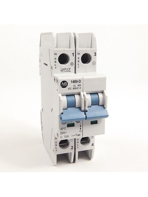 Product image for Breaker circuit miniature 2-pole C-trip standard wire terminal 15A 250VDC