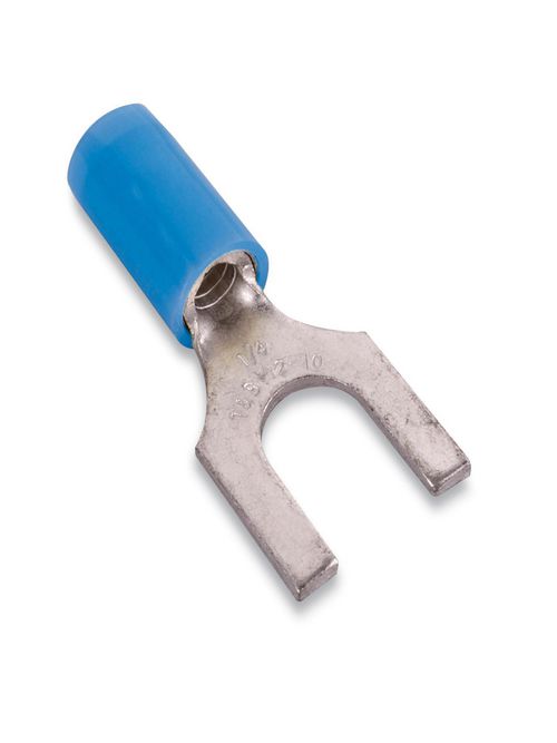Thomas & Betts RB14-10F 18 to 14 AWG #10 Stud Blue Electrotinned Copper Nylon Insulated Fork Terminal Thomas & Betts RB14-10F 18 to 14 AWG #10 Stud Blue Electrotinned Copper Nylon Insulated Fork Terminal