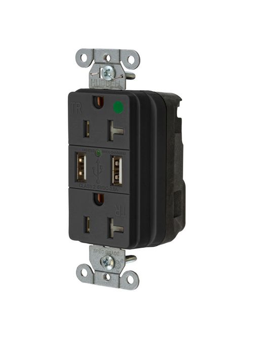 Product image for Hubbell SNAP8300USBBK USB CHGR SNAP HG 20A125V DUP 3A5V PT BK